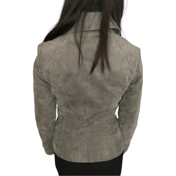 Blink Gray Suede Leather Jacket with Faux Leather Strap Detailing Size XXS - Picture 4 of 10